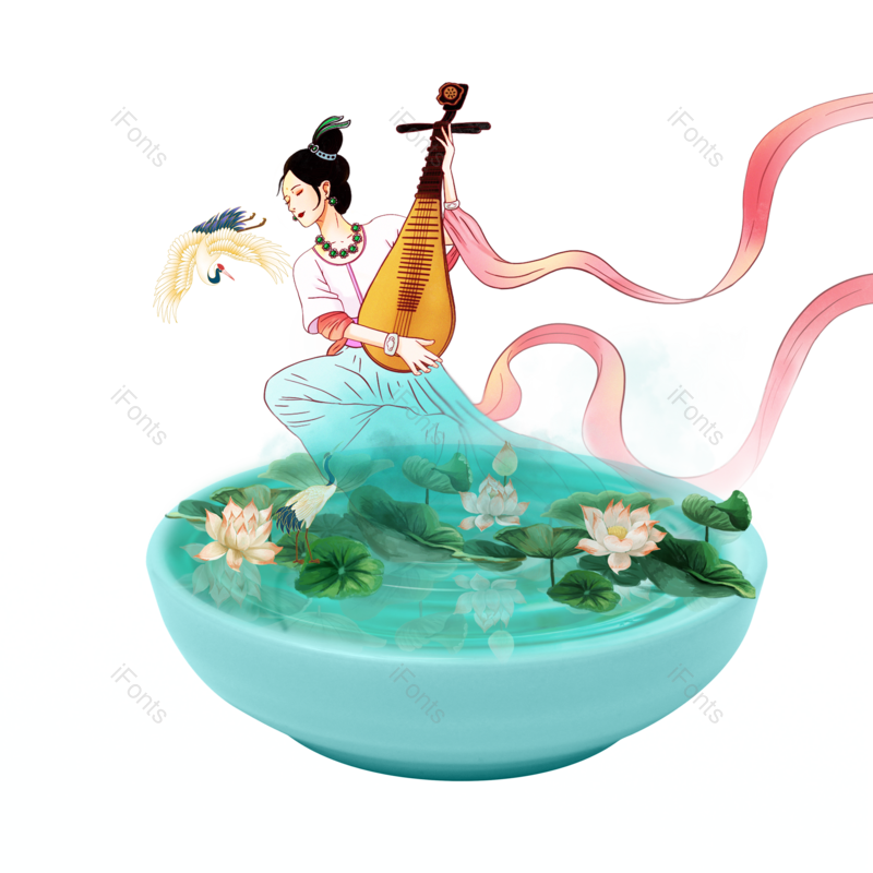 荷花图片,乐器元素,嫦娥PNG,荷叶免抠素材